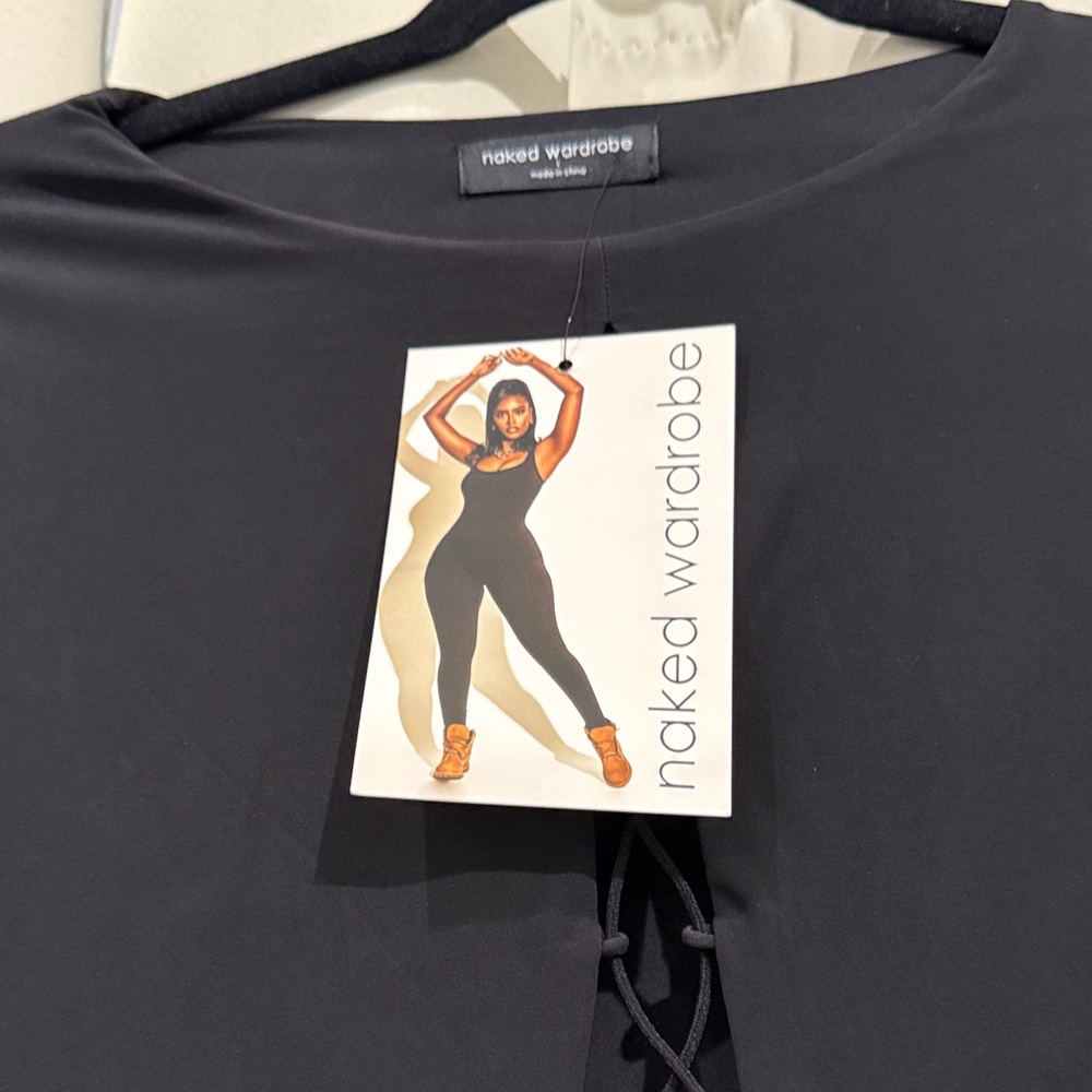 Naked Wardrobe size L Black Long Sleeve Bodysuit with Lace-Up Detail - Picture 3 of 5